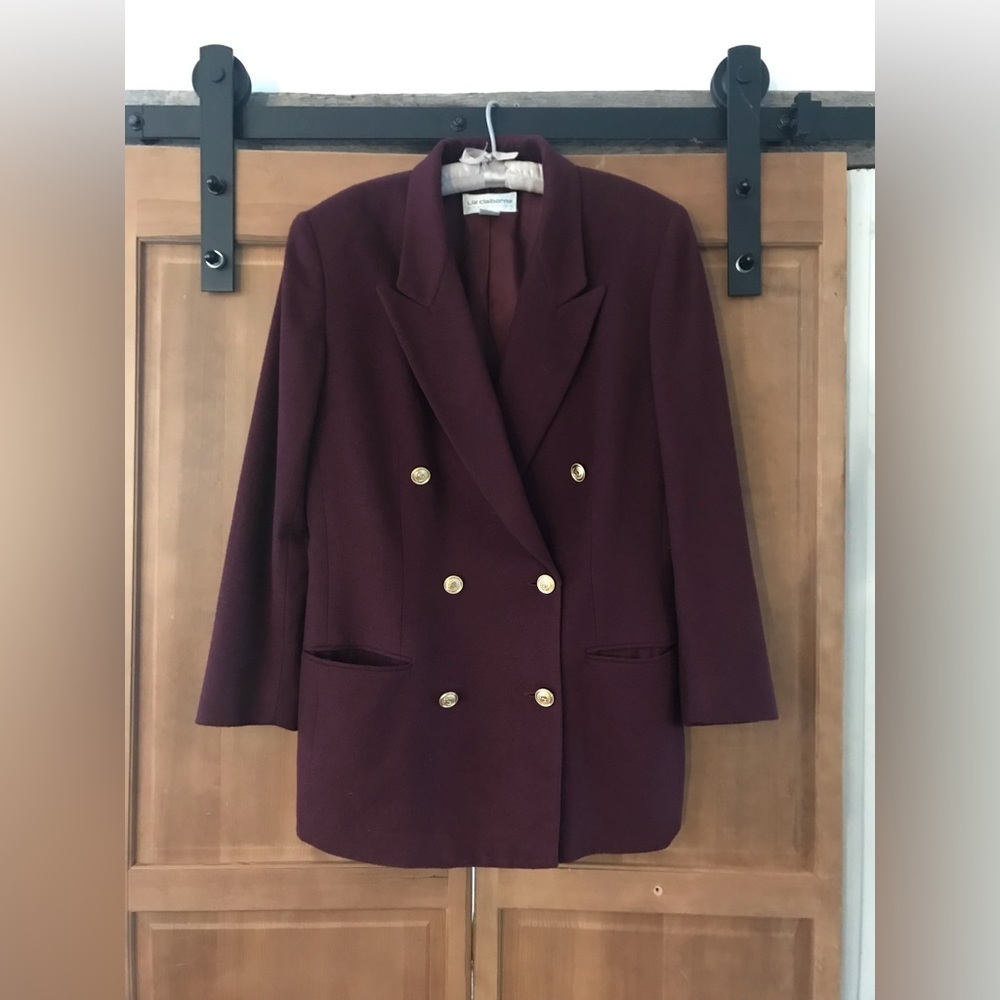 Vintage Liz Claiborne Dark Purple Wool 90’s Dress Jacket with Gold Buttons Sz 12 - Picture 6 of 10